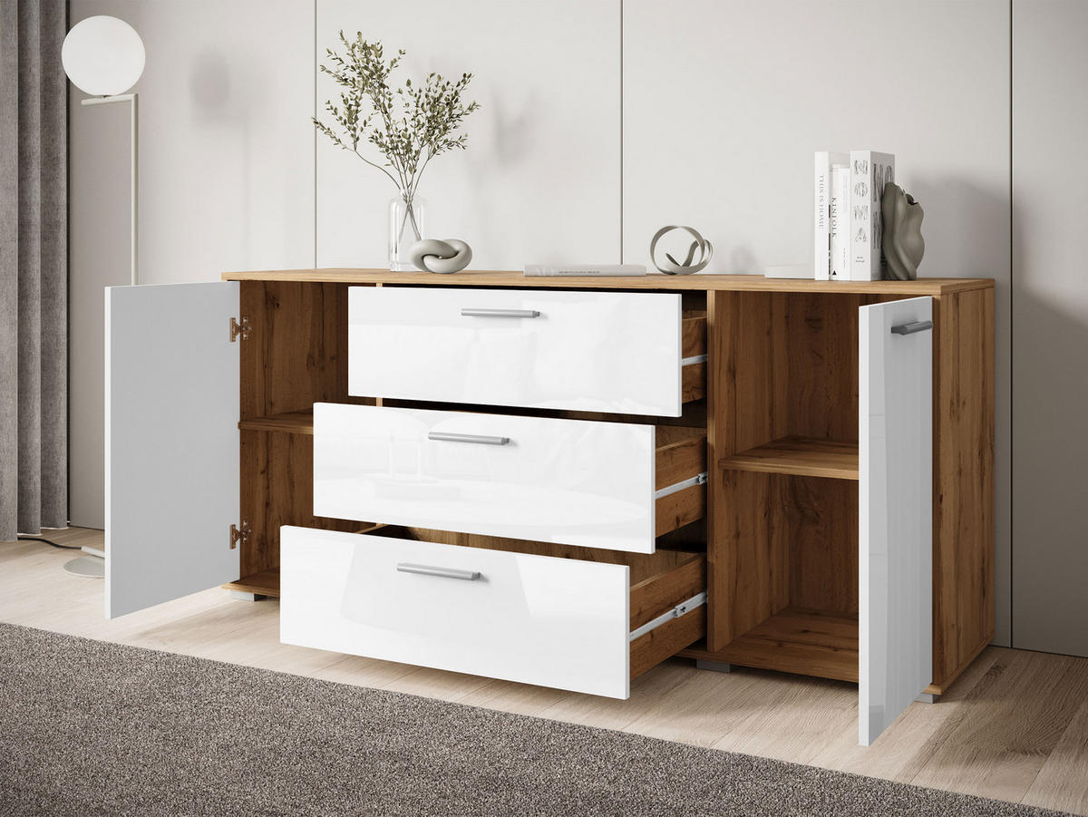 SIDEBOARD Bogota 150 - Schwarz/Braun, Holzwerkstoff/Kunststoff (150/68/40cm) - MIRJAN24