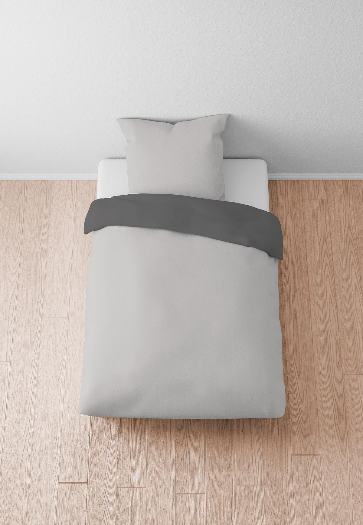 BETTWÄSCHE-GARNITUR Linon UNI sturmgrau, 140x200 cm + 70x90 cm - Grau, Textil (140/200cm) - biberna