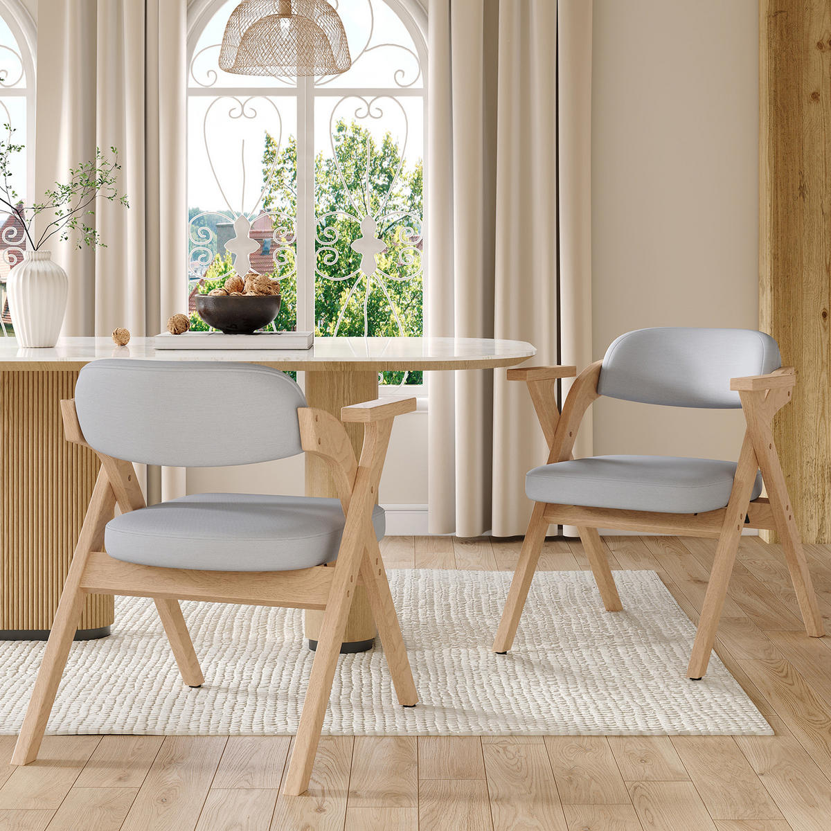 ESSZIMMERSTUHL 2 Klappbar Massivholz Leinen Grau Modern - Grau, Holz (64.5/76/66.5cm) - FLIEKS