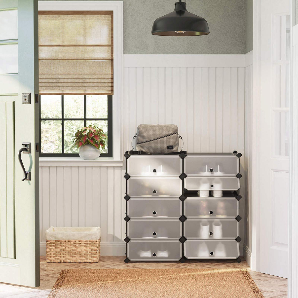 SCHUHREGAL MIT FÄCHERN - Grau, Kunststoff (31/173/46cm) - Hansiro