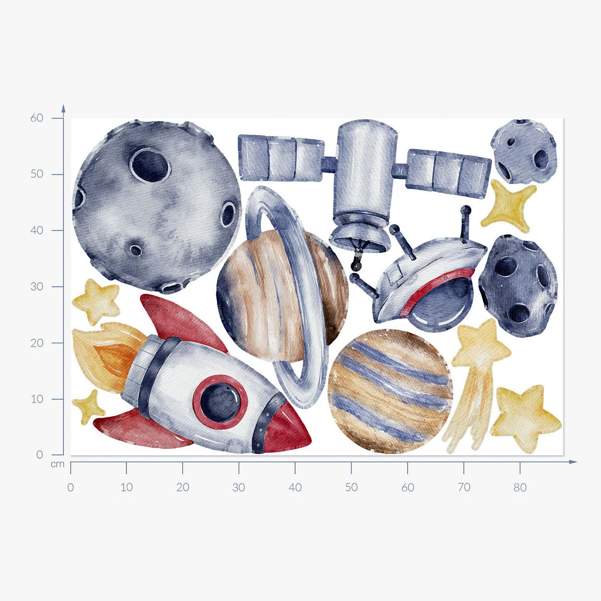 WANDAUFKLEBER 60x88cm - Der Raum des Planeten - Multicolor, Kunststoff (60/88/0.1cm) - Wallfluent