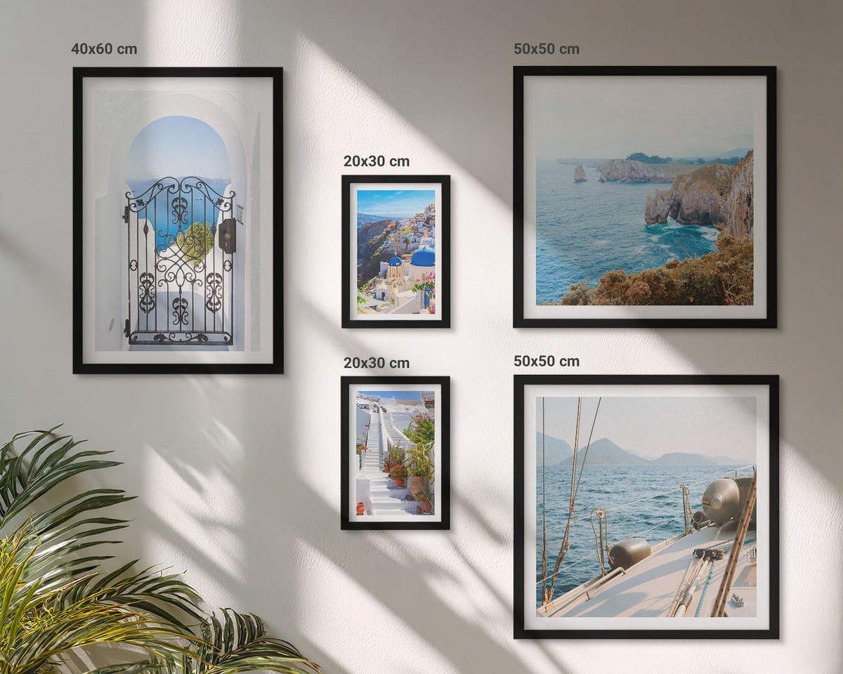 BILDER SET 5er Set - 50x50 cm & 20x30 cm & 40x60 cm Schwarzer Rahmen - Griechische Architektur auf Santorin, Oia - Schwarz, Kunststoff (40/60cm) - TULUP