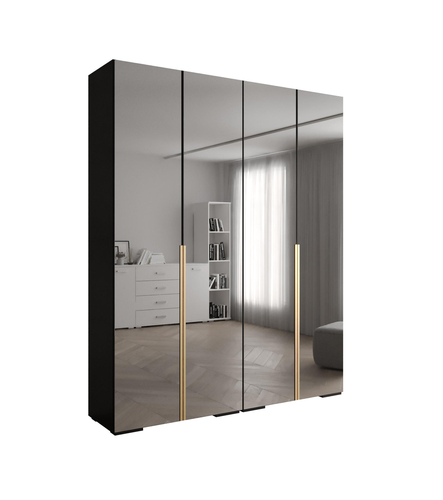 Abiks Möbel Drehtürenschrank Schwarz, Gold 200x236.7x47 cm