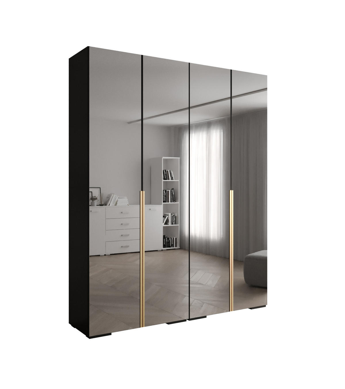 DREHTÜRENSCHRANK 236.7/200/47 4-türig - Goldfarben/Schwarz, Holz/Metall (200/236.7/47cm) - Abiks Möbel