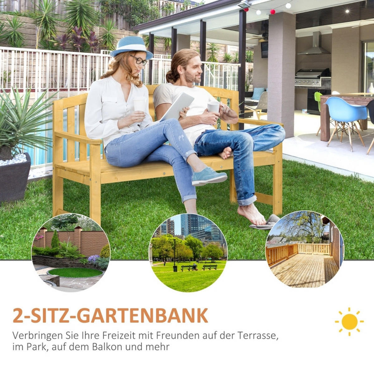 GARTENBANK 2 Sitzer Holz 140x50x85 cm orange - Orange, Holz (143/85/51cm) - LEBENLANG