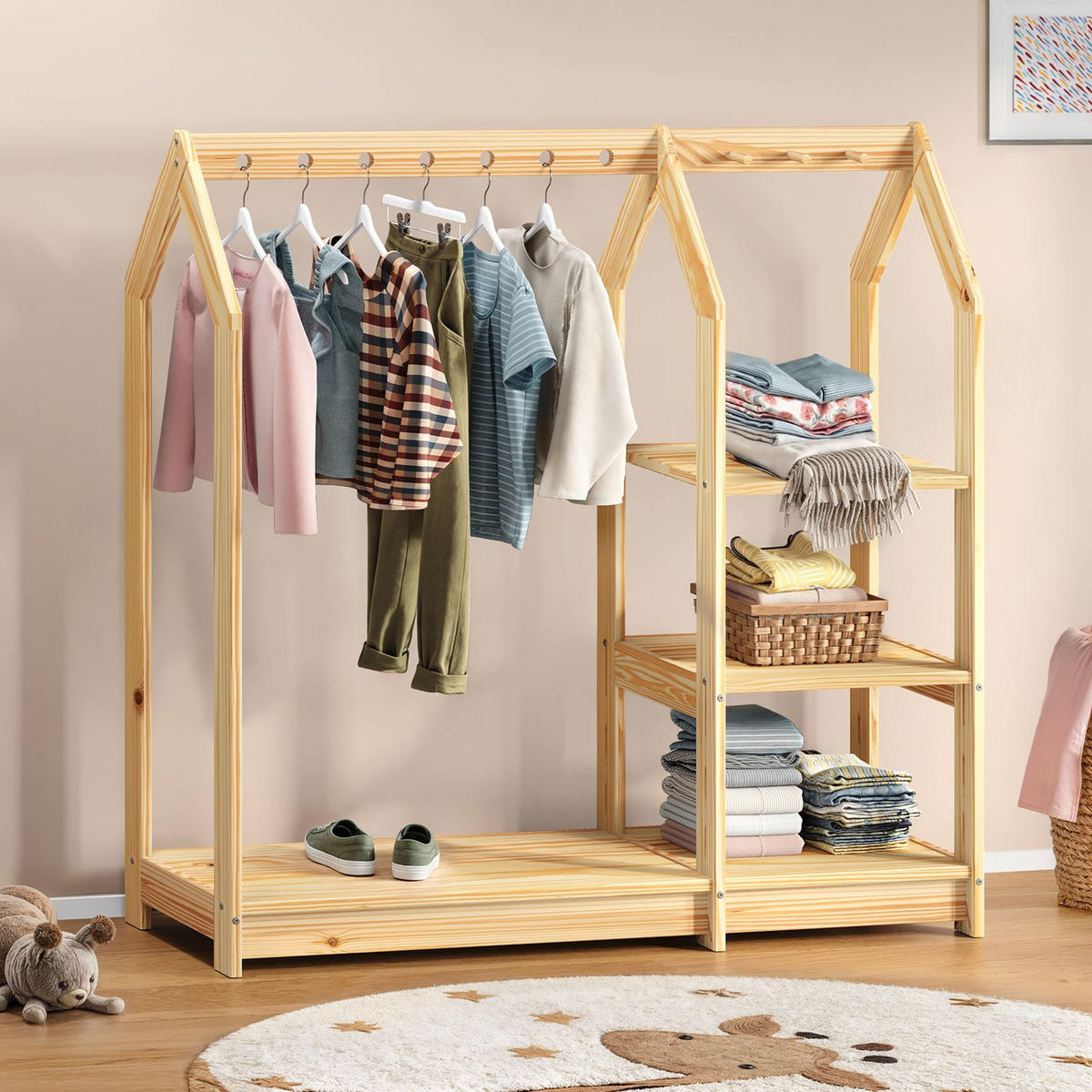 KINDER KLEIDERSTÄNDER SALLY natur - Naturfarben, Holz (120/118/42cm) - IDIMEX