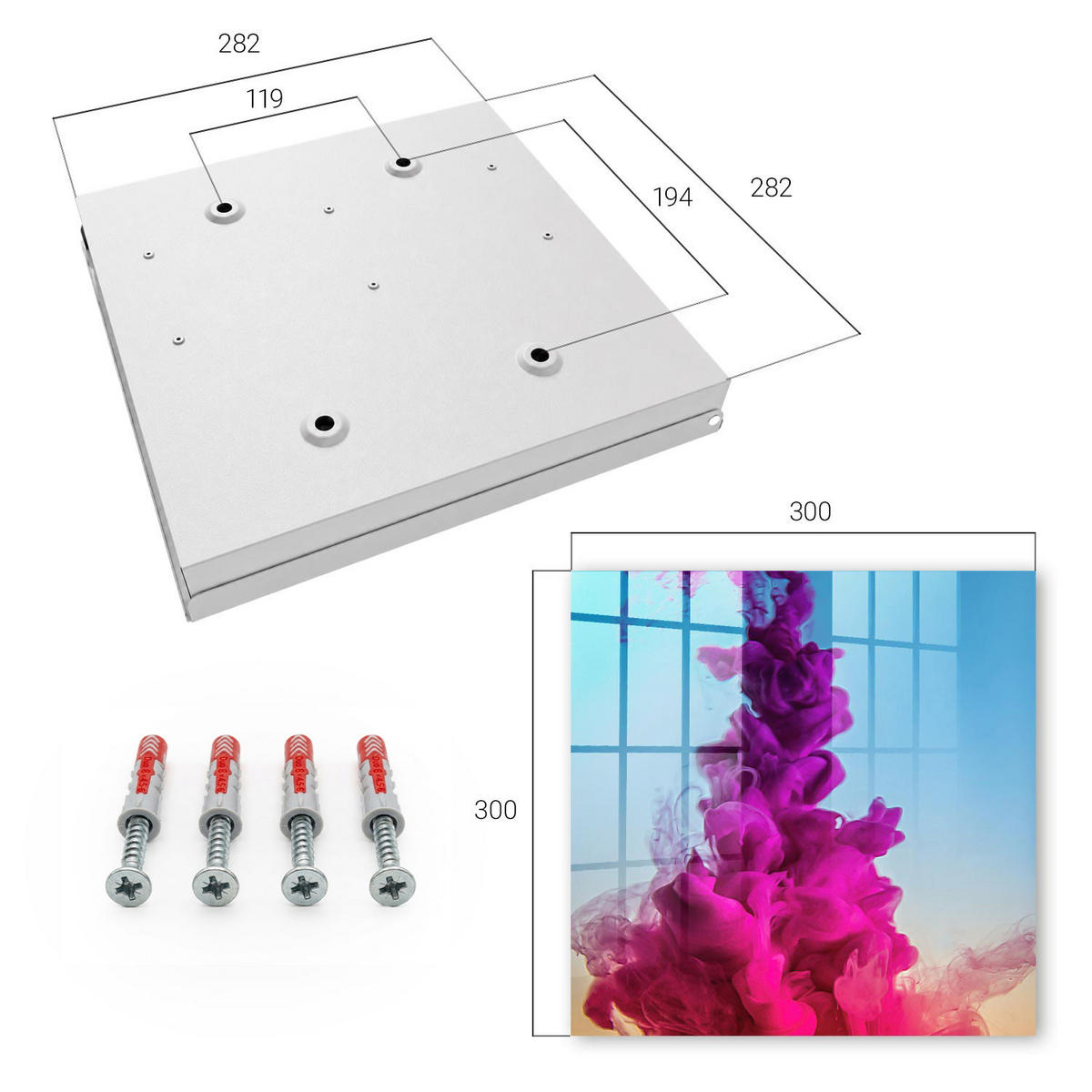 SCHLÜSSELBOX Weiß 30x30 cm – Türöffnung nach rechts - Farbenfrohe Dynamik - Pink, Metall (30/30/5cm) - TULUP