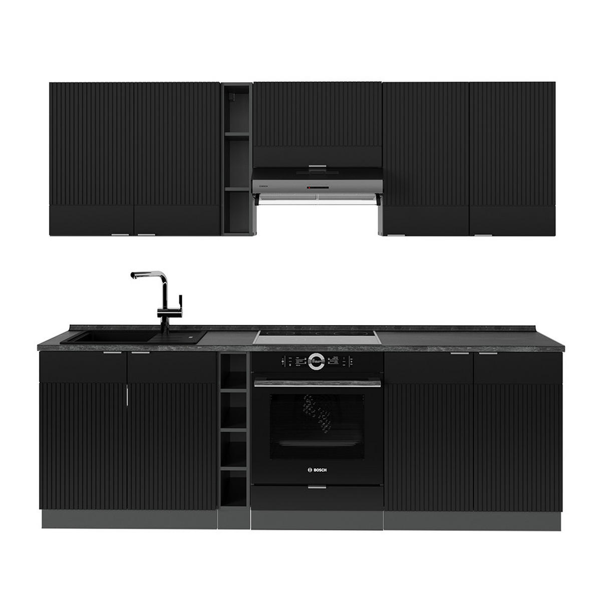 KÜCHENZEILE Fame-Line, Schwarz gestreift/Anthrazit, 235 cm, AP Anthrazit - Anthrazit/Schwarz, Holzwerkstoff (235/81.6/60cm) - Vicco