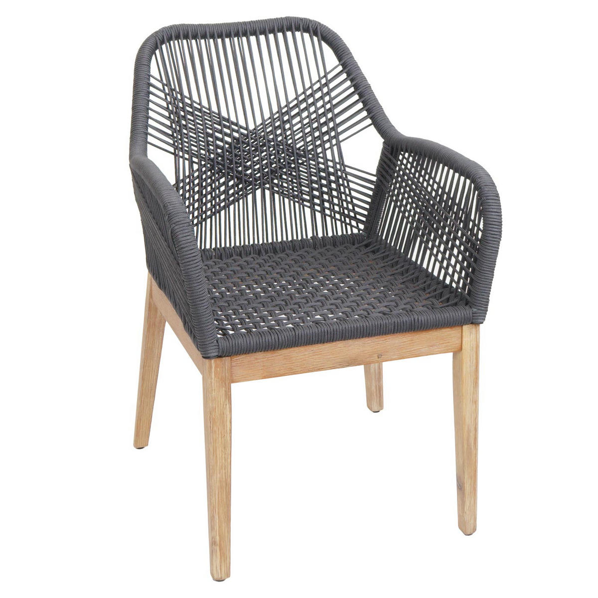 GARTENSTUHL 2er-Set HxBxT 85x58x59cm Sitzhöhe 47cm wetterfest Seilgeflecht Rope Holz Akazie Dunkelgrau Kissen Hellgrau - Dunkelgrau, Holz (58/85/59cm) - PROREGAL