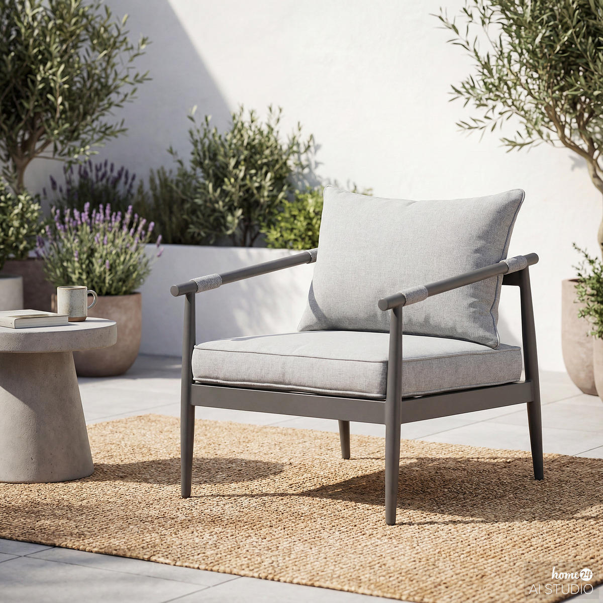 LOUNGESET - 4-teilig - Aluminium / Polyester - Grau / Anthrazit - Anthrazit, Textil/Metall (1/1/1cm) - home24