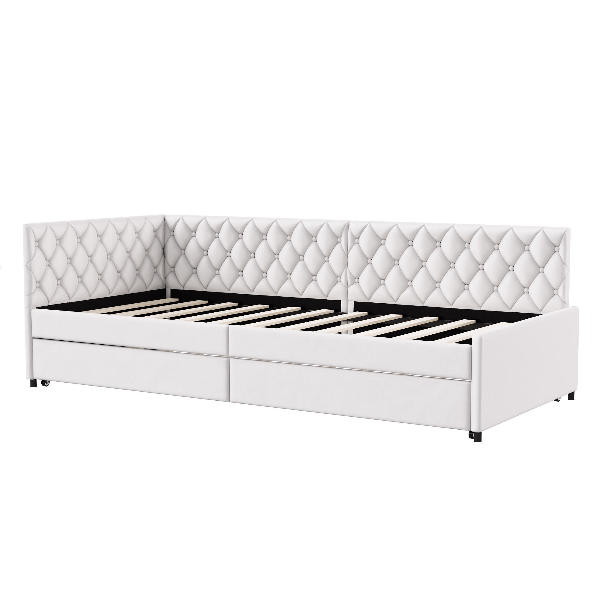 POLSTERBETT Tagesbett 90/200 cm mit Ausziehbarer Tandemliege Samtoptik Beige - Beige, Textil (90/200cm) - Creahappy