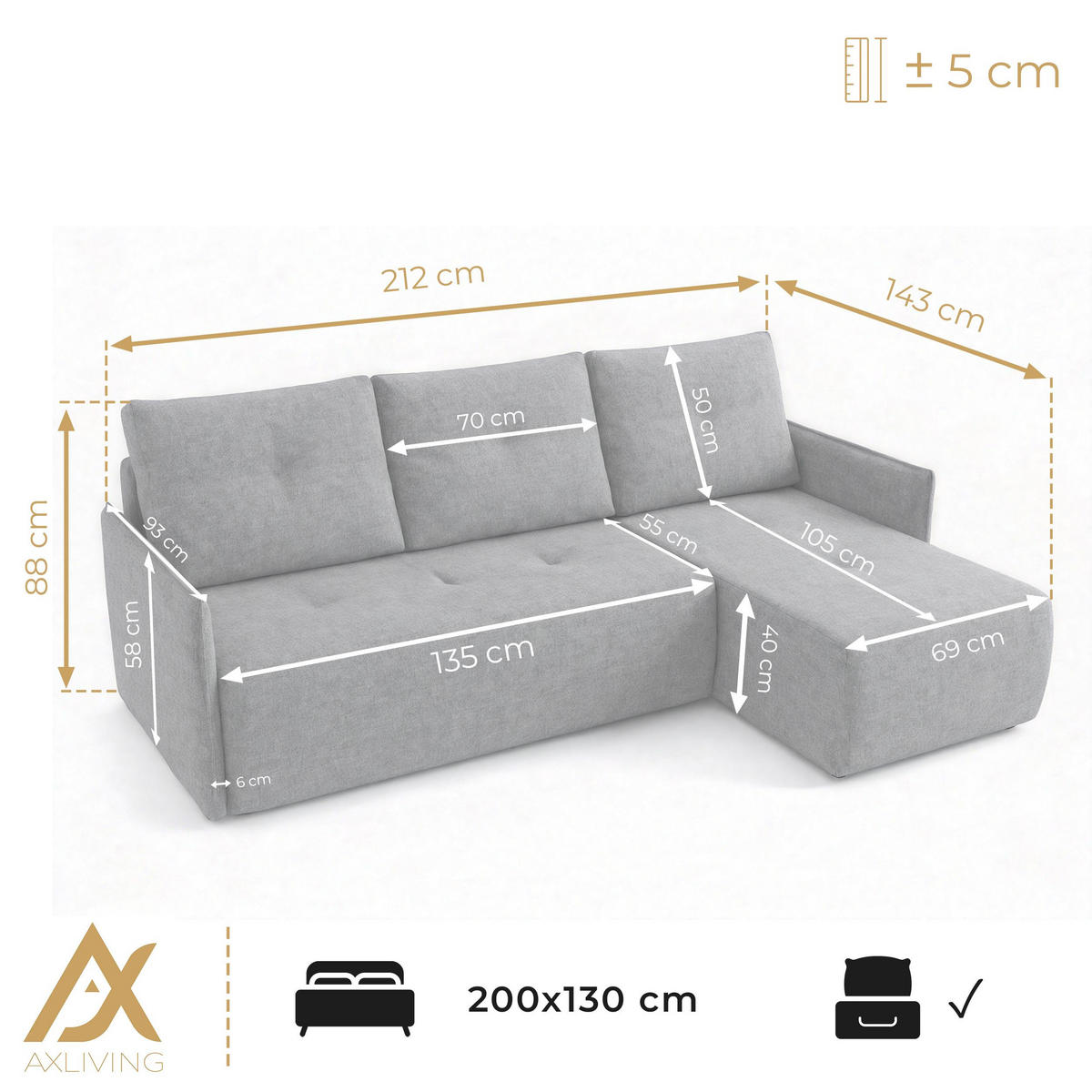 ECKSOFA L Form Damascus Rosa 212/143/88 cm Rechts mit Schlaffunktion - Schwarz/Rosa, Kunststoff/Textil (212/143cm) - AX Living