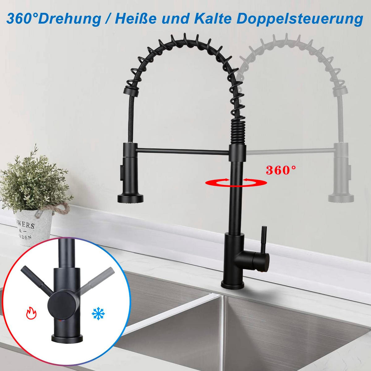 WASCHTISCHARMATUR Seviand 4.9/46.9/25.1 cm - Schwarz, Metall (4.9/46.9/25.1cm) - ZMH