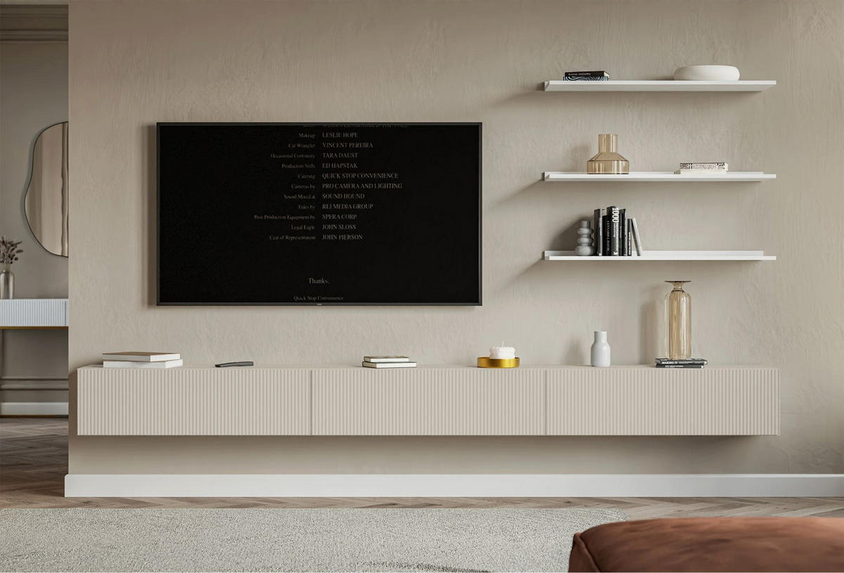 TV stolek Veldio závěsný Greige 300/28/32 cm - šedohnědá, kompozitní dřevo (302.4/28.5/31.6cm) - Selsey
