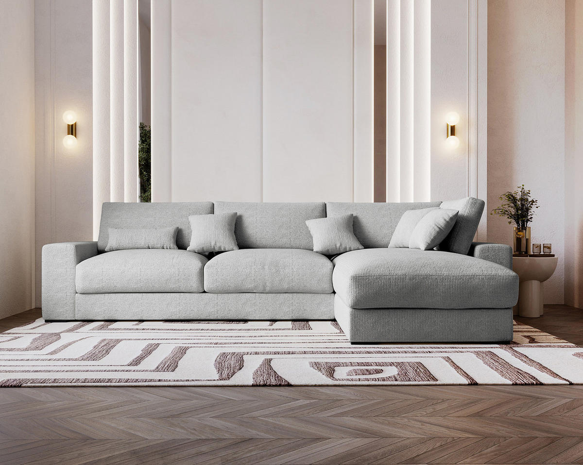 ECKSOFA mit Longchair - Silberfarben/Schwarz, Kunststoff/Textil (340/205cm) - home24