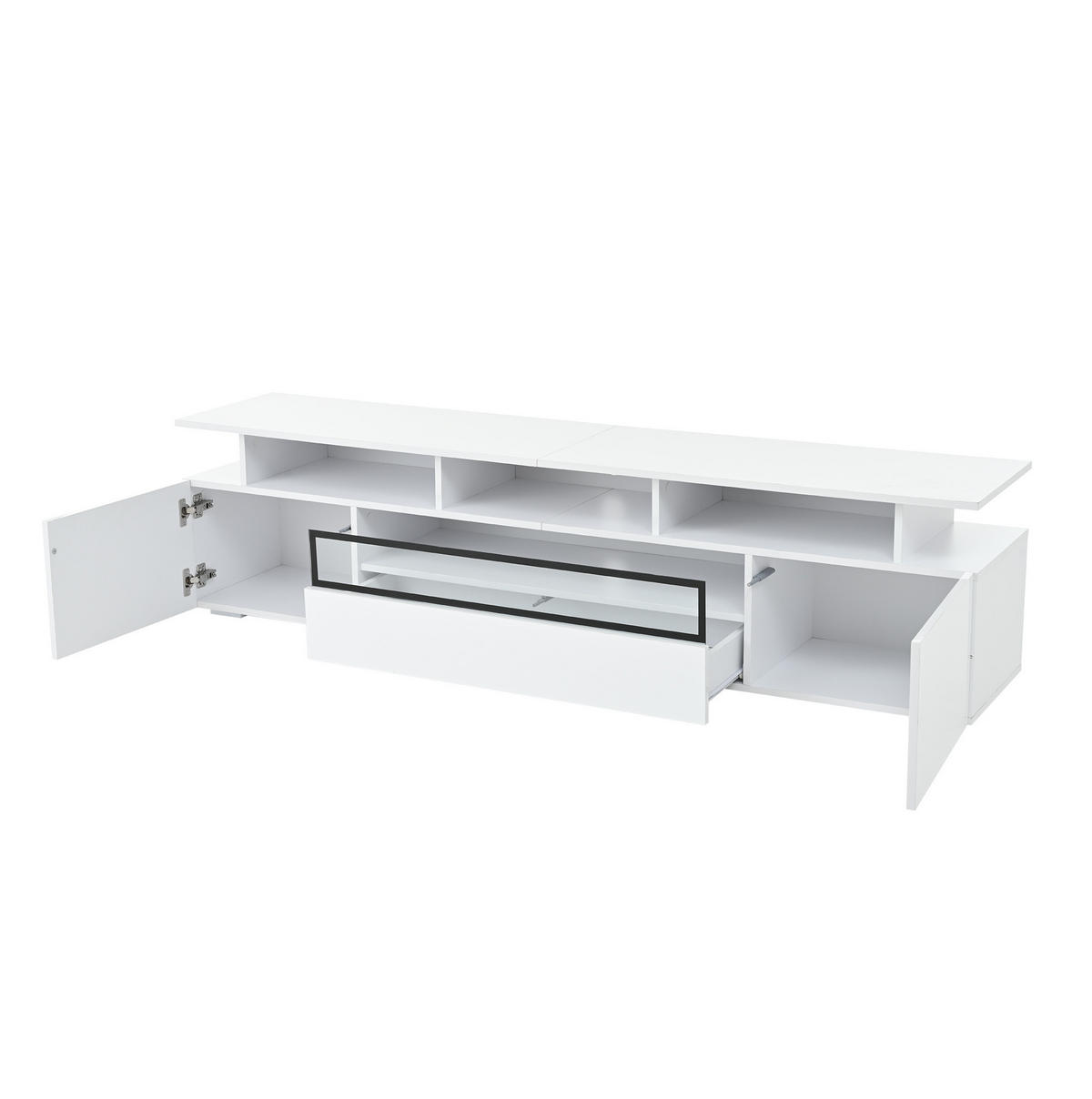 NÍZKA komoda 180/38/45 cm biely lesk s LED osvetlením a 2 skrinkami - biela, kompozitné drevo (180/45/38cm) - BEAOK