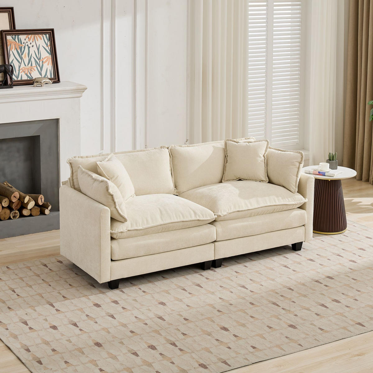 2-SITZER-SOFA aus Chenille mit modularem Design, beige - Beige, Textil (75/84/198cm)