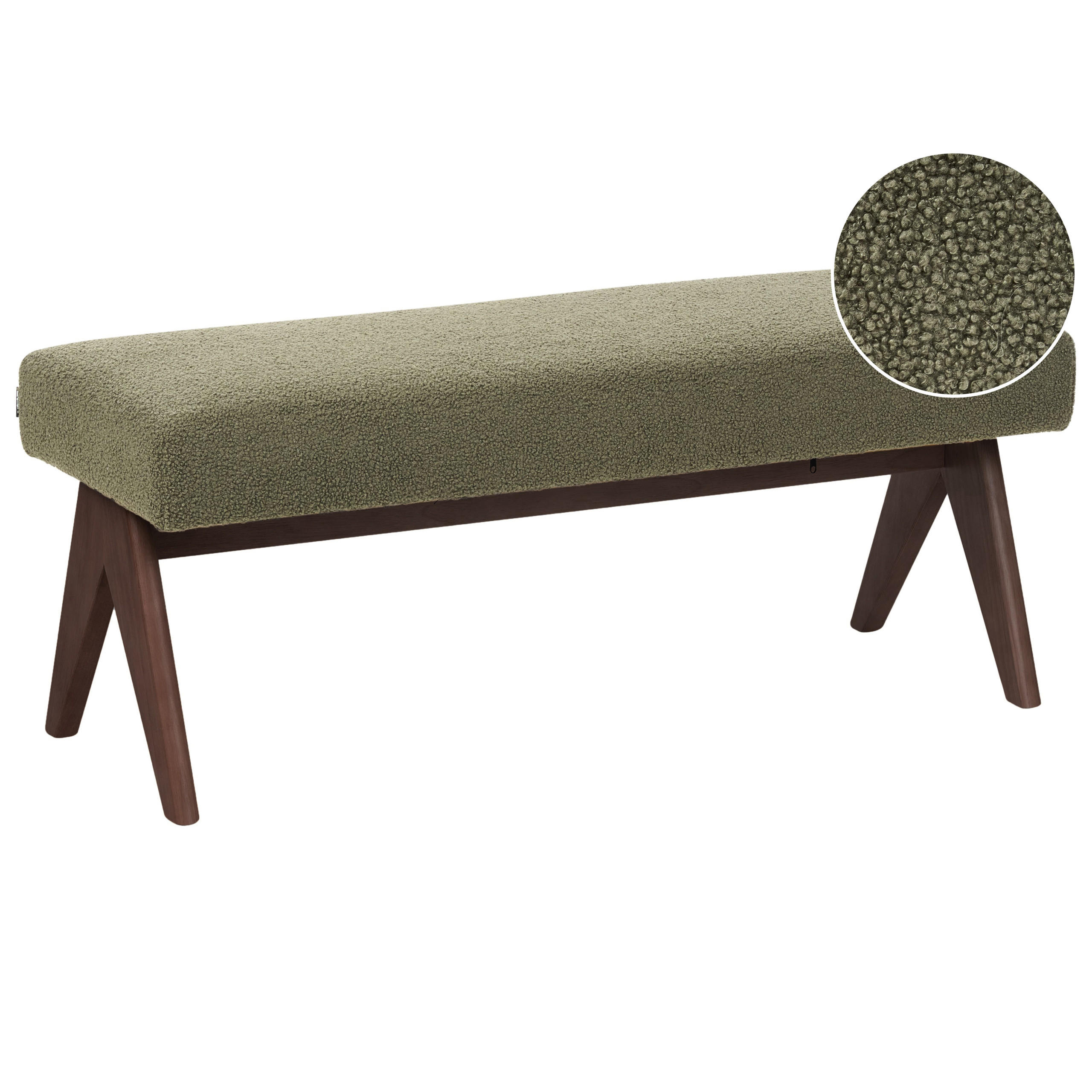 POLSTERBANK Grün/Dunkelbraun Tamre - Olivgrün/Braun, Holz/Textil (118/48/46cm) - Beliani