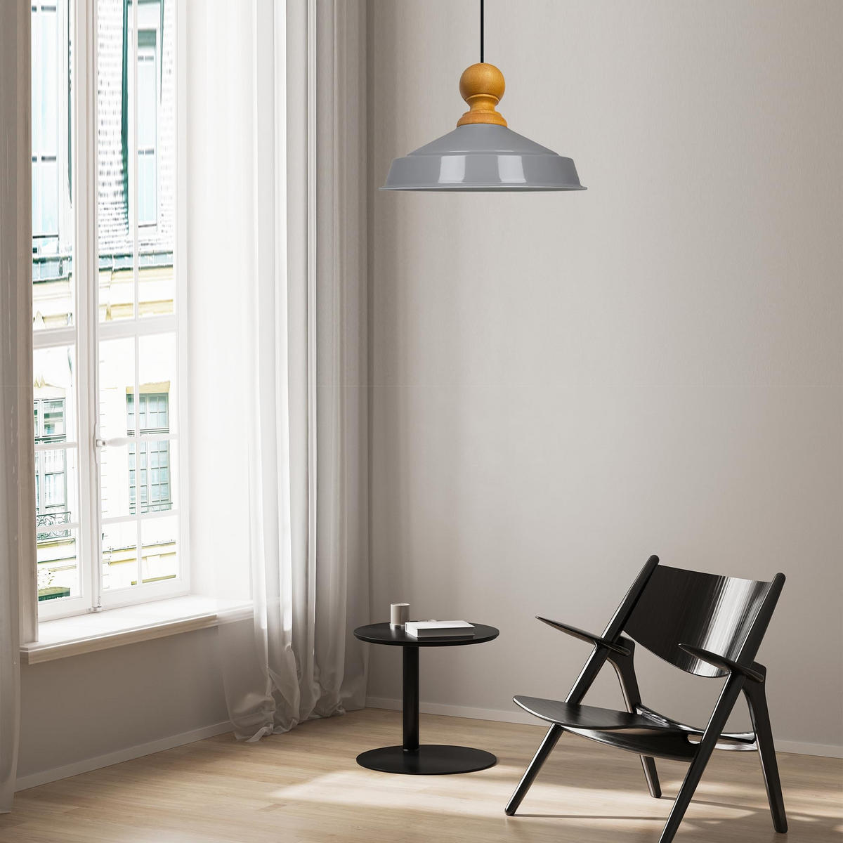 DECKENPENDELLEUCHTE Holz Asletl - Grau, Holz/Metall (24/40/148cm) - Bamyum