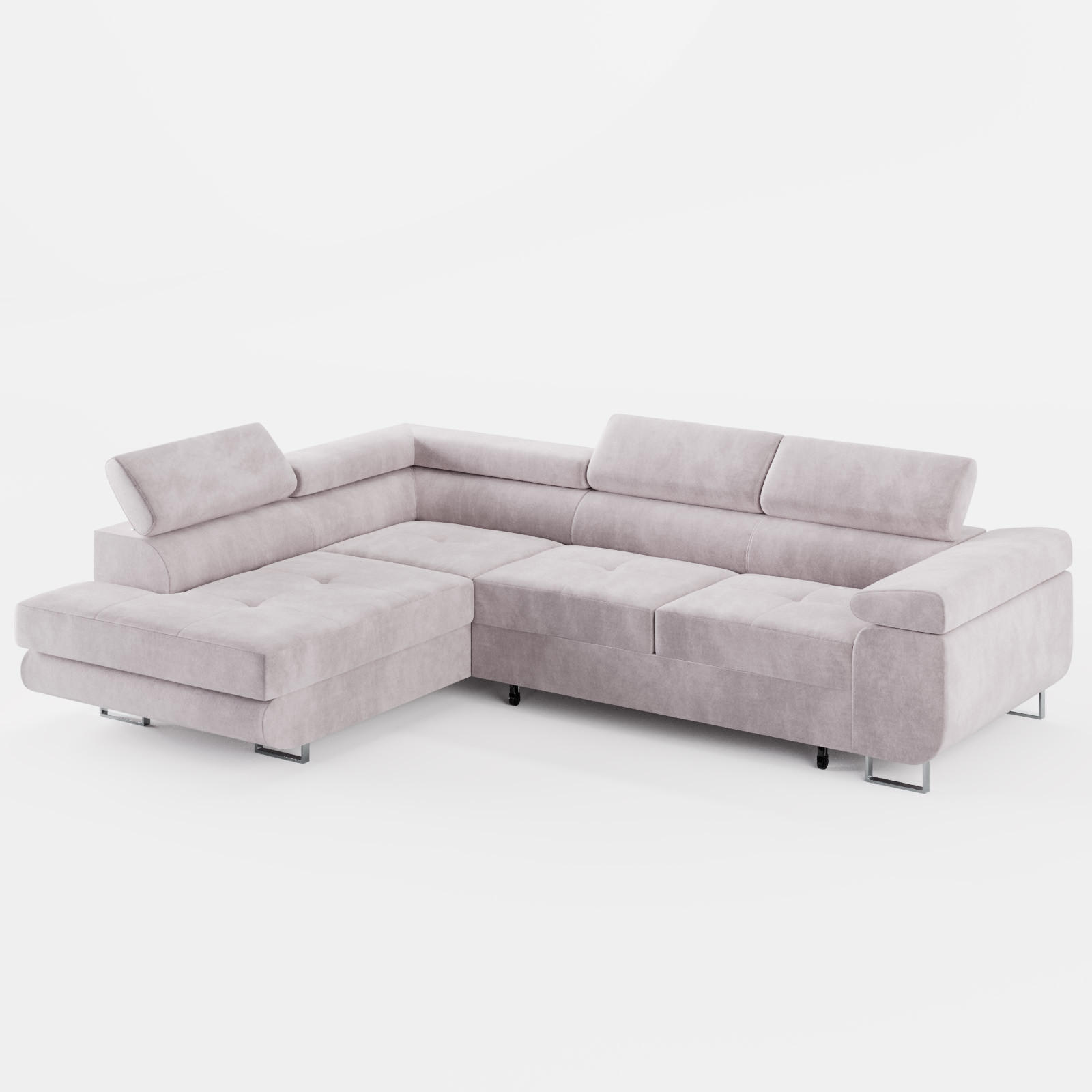 ECKSOFA VEMO EDGE Links Hellrosa Velour-Stoff mit Bettkasten und Schlaffunktion - Pink, Textil (200/270cm) - Barchello