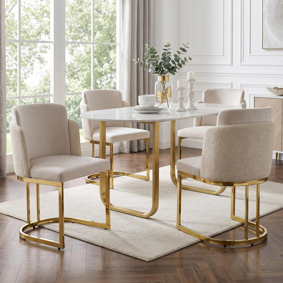 ESSZIMMERSTUHL 2er Set Chenille Beige Gold Modern - Beige, Textil (61.5/86/53.5cm) - FLIEKS