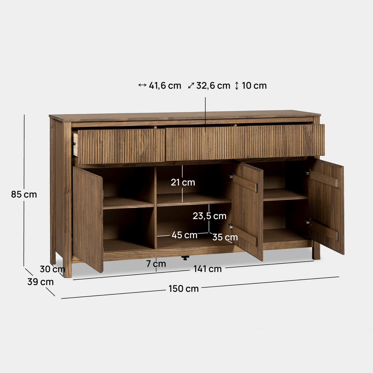 ANRICHTE NIEDRIGE Hanne Walnuss 150 cm x 85 cm - Walnussfarben, Holz (150/85/39cm) - Klast Home