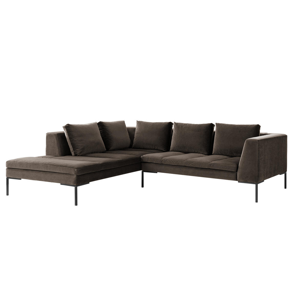 ECKSOFA mit Ottomane - Taupe/Schwarz, Textil/Metall (255/230cm) - home24