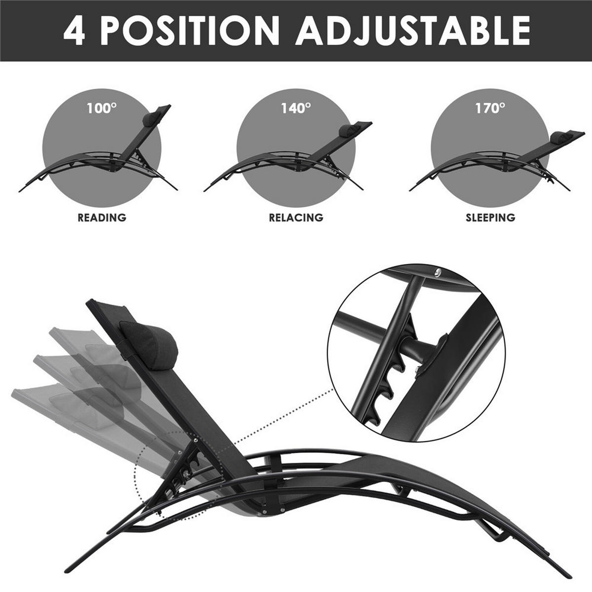 GARTENLIEGE 3ER SET Aluminium mit Tisch - Schwarz, Metall (49.8/81.8/152.4cm) - Kaket