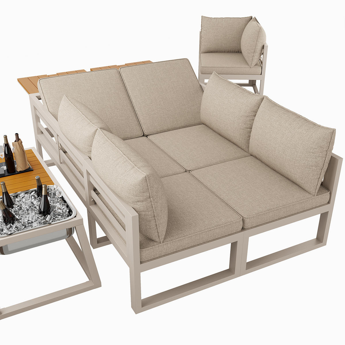 LOUNGEGARNITUR aus Eisen 178x178x62 cm Beige mit verstellbarer Rückenlehne - Beige, Metall - Modfu