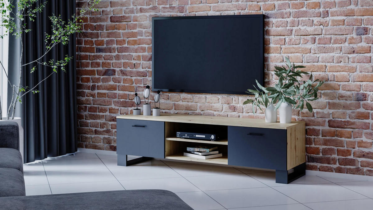 FERNSEHKOMMODE KLARA BIS Artisan Eiche-Schwarz 150/40/46,6 cm - Multicolor, Holzwerkstoff (150/46.6/40cm) - Matkam Möbel