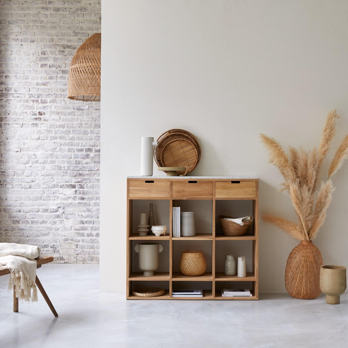 BÜCHERREGAL Miho Weiß aus Teak - Weiß, Holz (120/112/40cm) - Tikamoon