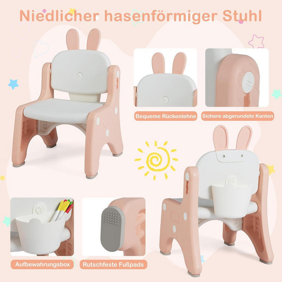 KINDERTISCH mit Stuhl rosa(2-tlg) - Pink, Kunststoff (80/40/50cm) - COSTWAY