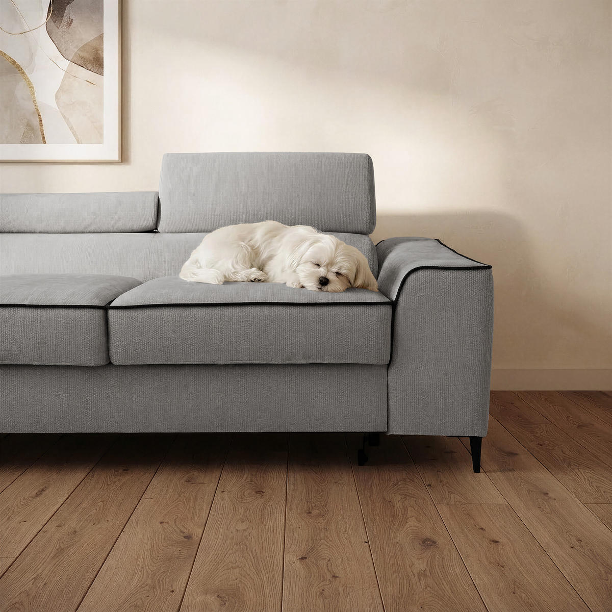 ECKSOFA EVER L Links mit Schlaffunktion 193x126 Chenille Grau - Schwarz/Grau, Holz/Textil (267/204cm) - Muffo