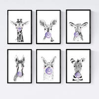 POSTER Set Mit 6 Tiere Babys Mit Kaugummi Hirsch Elefant Zorro Bär Hund Schweinefleisch A4 Schwarzer Rahmen - Schwarz, Papier (29/3cm) - Nacnic