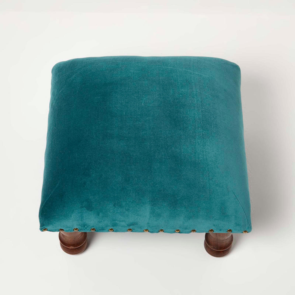 SAMT-HOCKER Mable, petrolgrün mit Holzbeinen, 40/40/25 cm - Grün, Textil (40/25/40cm) - Homescapes