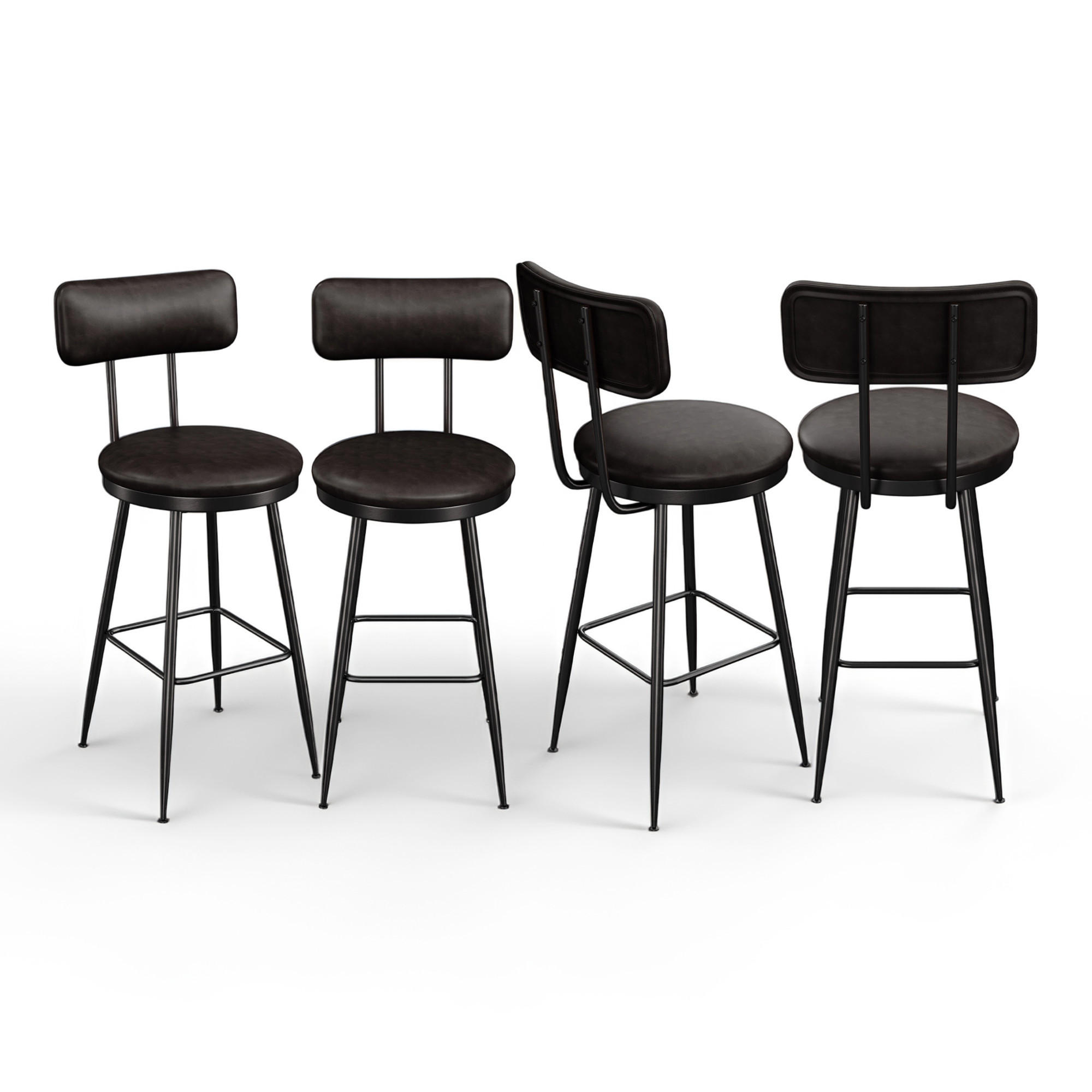 BARHOCKER 4er Set Metallgestell Kunstleder Rückenlehne Fußstütze 65 cm schwarz - Schwarz, Holz (38/85.5/38cm) - Fortuna Lai