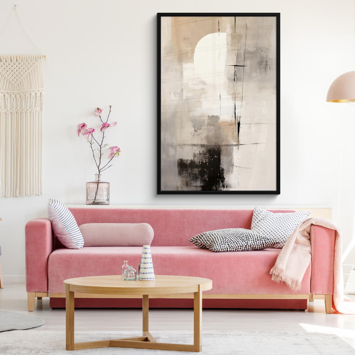 GERAHMTES BILD Abstrakt - Kunst - Grau 80x120 cm - Hellgrau, Papier (80/120cm) - MuchoWow