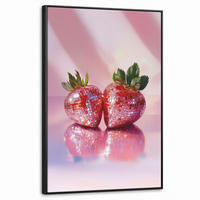 LEINWAND Bilder mit Rahmen - Disco - Obst - Glitzer - Erdbeere - 60x90 - Pink, Textil (60/90cm) - MuchoWow