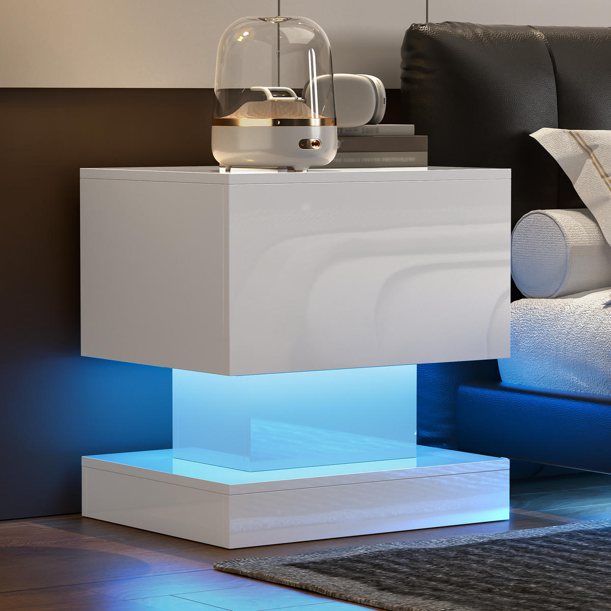 NACHTTISCH 50x40x52 cm, Weiß, LED, 2er-Set - Weiß, Holzwerkstoff (50/52/40cm) - FLIEKS