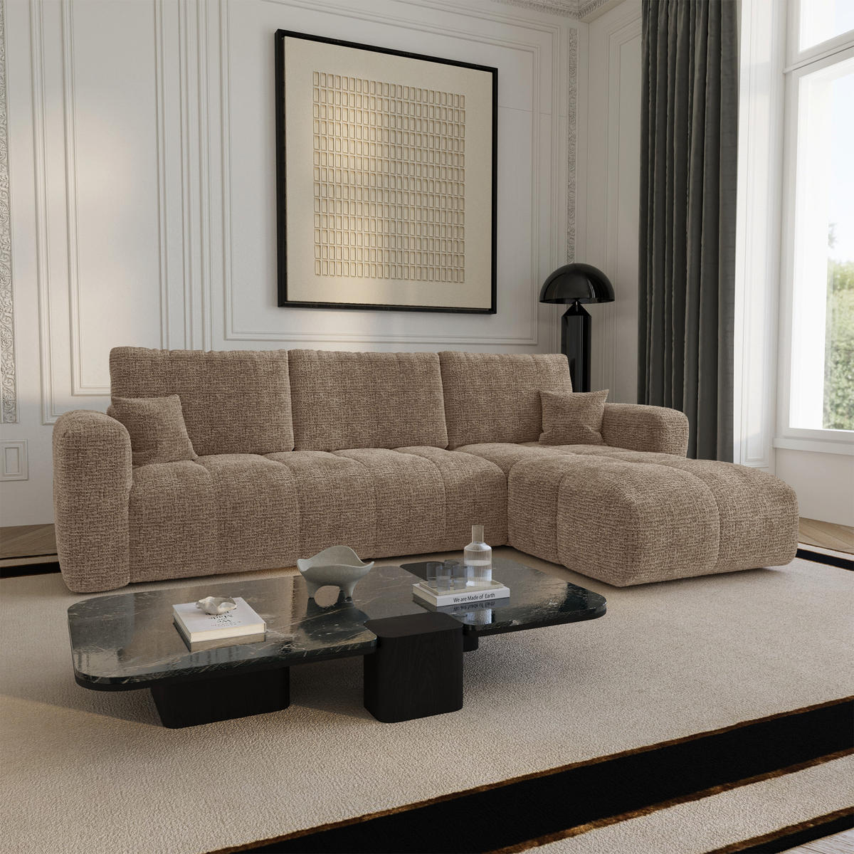 ECKSOFA rechtwinklig VIBE Kettgewebe mit weichem Griff Braun 286cm - Braun, Textil (286/169cm) - Premium Interiors