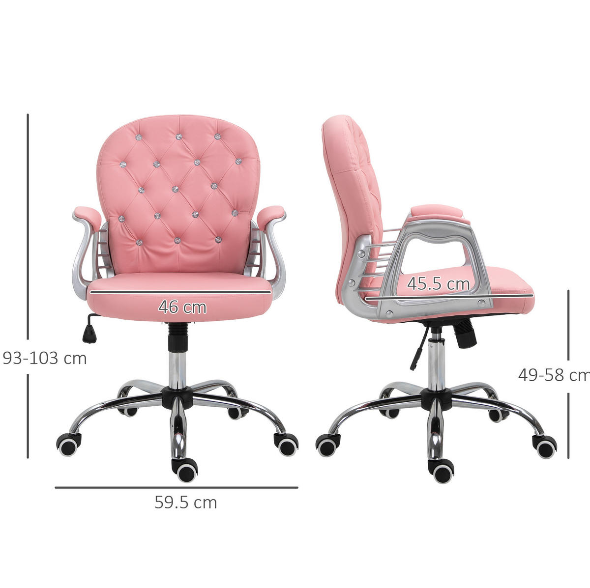 BÜROSTUHL höhenverstellbar 59,5 x 60,5 x 93-103 cm Pink Kunstleder - Pink, Metall (60.5/105/59.5cm) - Meubliv