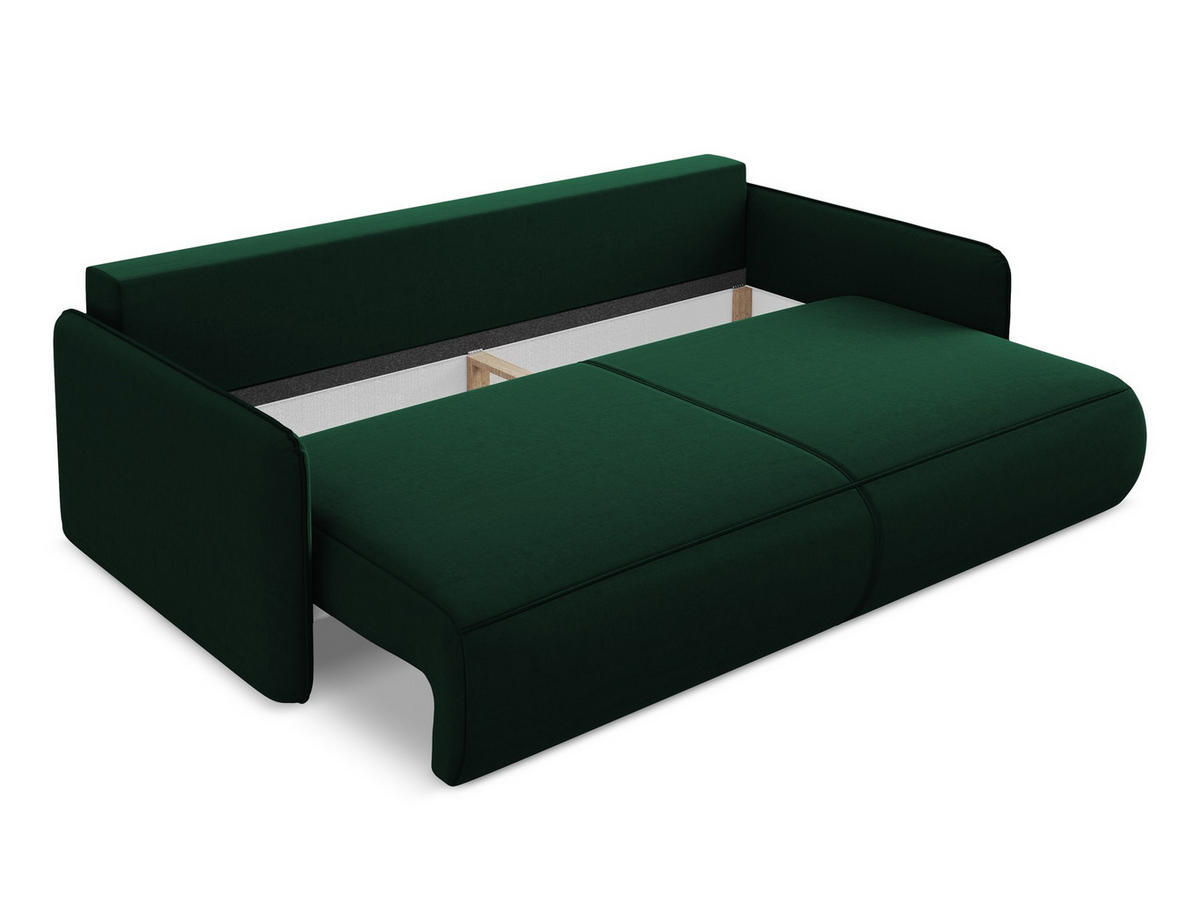 3-SITZER SOFA mit Schlaffunktion Samt Stoff Grün - Dunkelgrün/Schwarz, Kunststoff/Textil (216/86/105cm) - Makamii