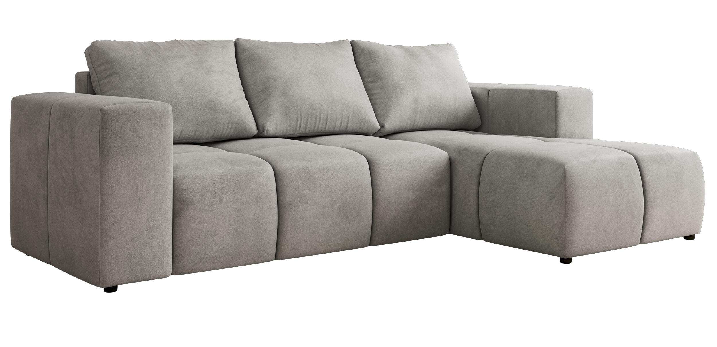 ECKSOFA MONIVA Hellgrau Velvet - Rechts - Hellgrau/Schwarz, Textil (266/164cm) - MKS