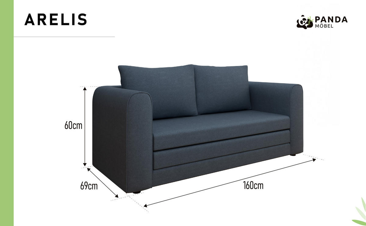 SCHLAFSOFA Arelis Schlafsofa mit Bettfunktion, blau - Blau, Holz (160/78/69cm) - Panda Möbel