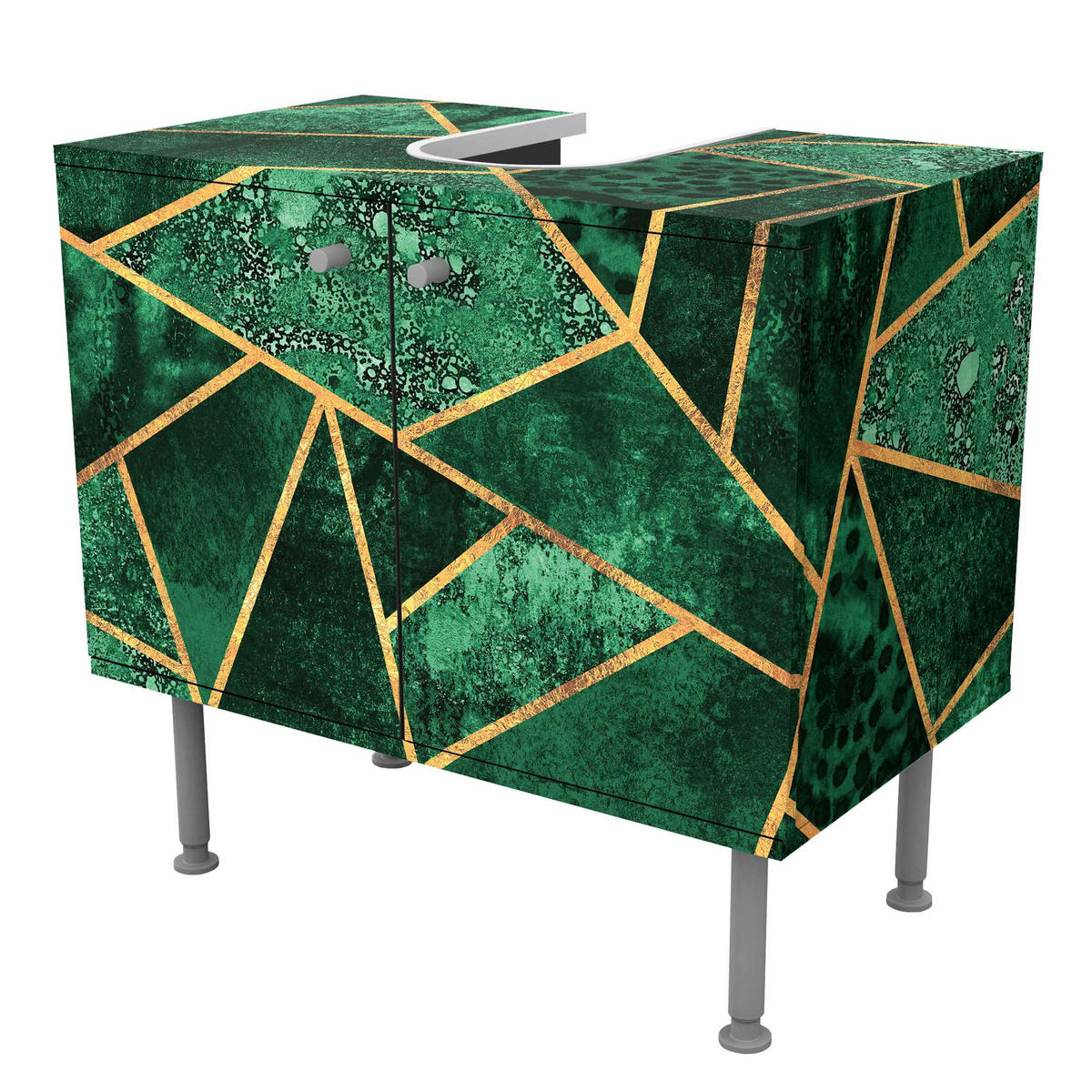 WASCHBECKENUNTERSCHRANK Dunkler Smaragd mit Gold 60/55/35 cm - Grün, Holzwerkstoff (60/55/35cm) - Bilderwelten