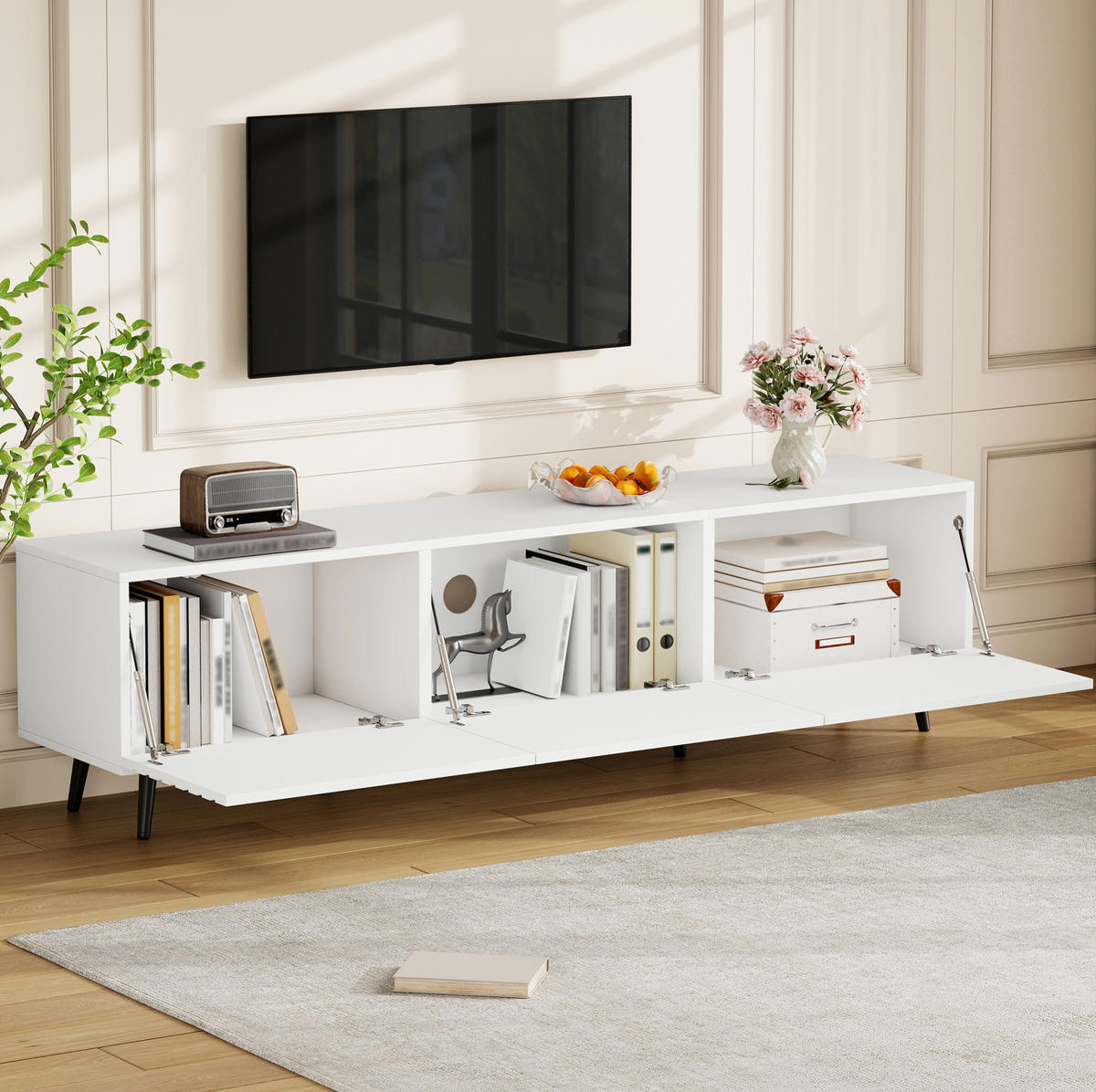 TV-ELEMENT mit 3 Klapptüren 180 x 40 x 48 cm MDF White - Weiß, Holzwerkstoff (40/48/180cm) - Beauniv