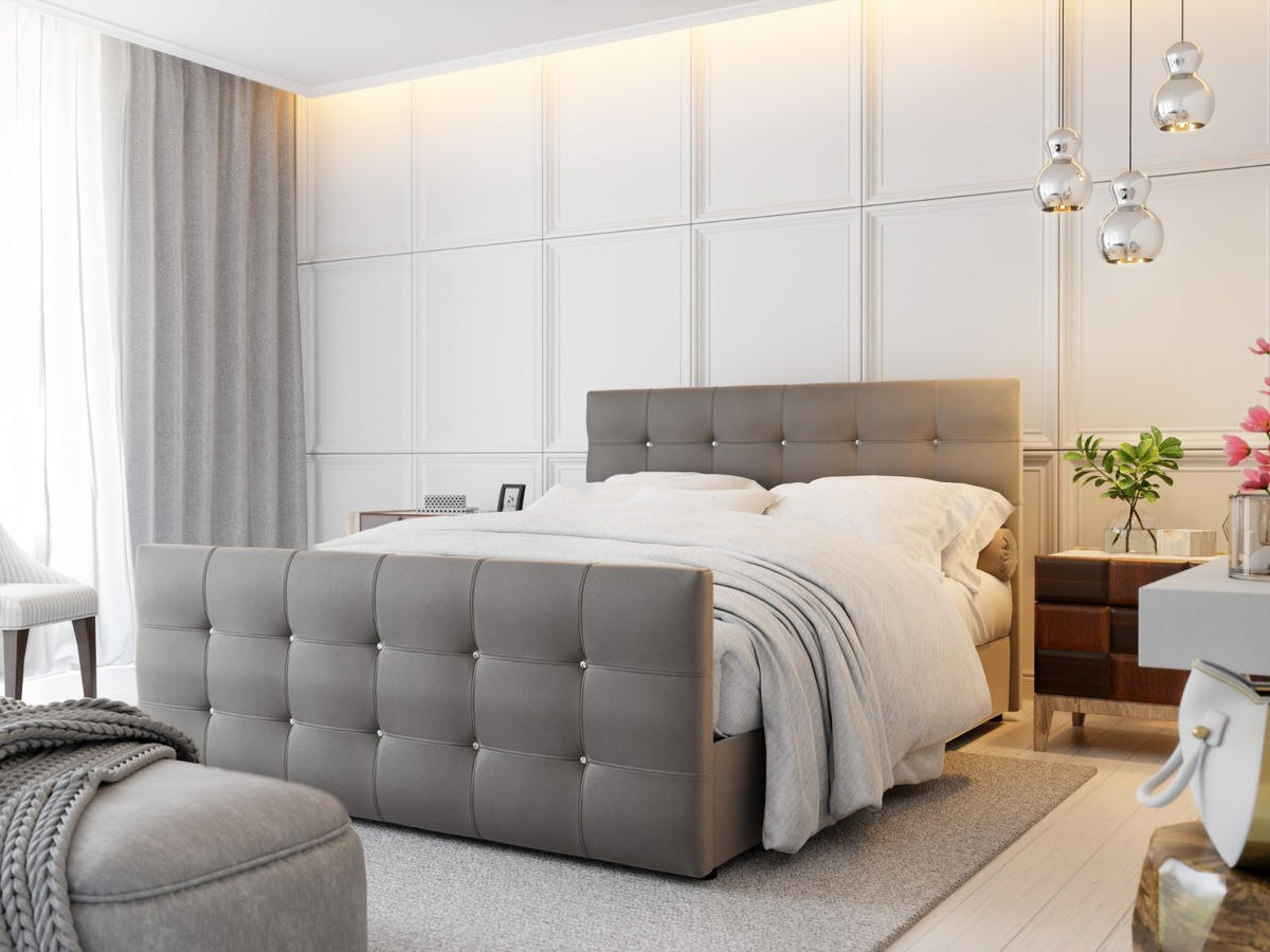 BOXBETT KLEO 200x200, mit Matratze H3, Bonell und Topper, Madryt 190 - Hellgrau, Holz/Kunststoff (200/200cm) - Bedante