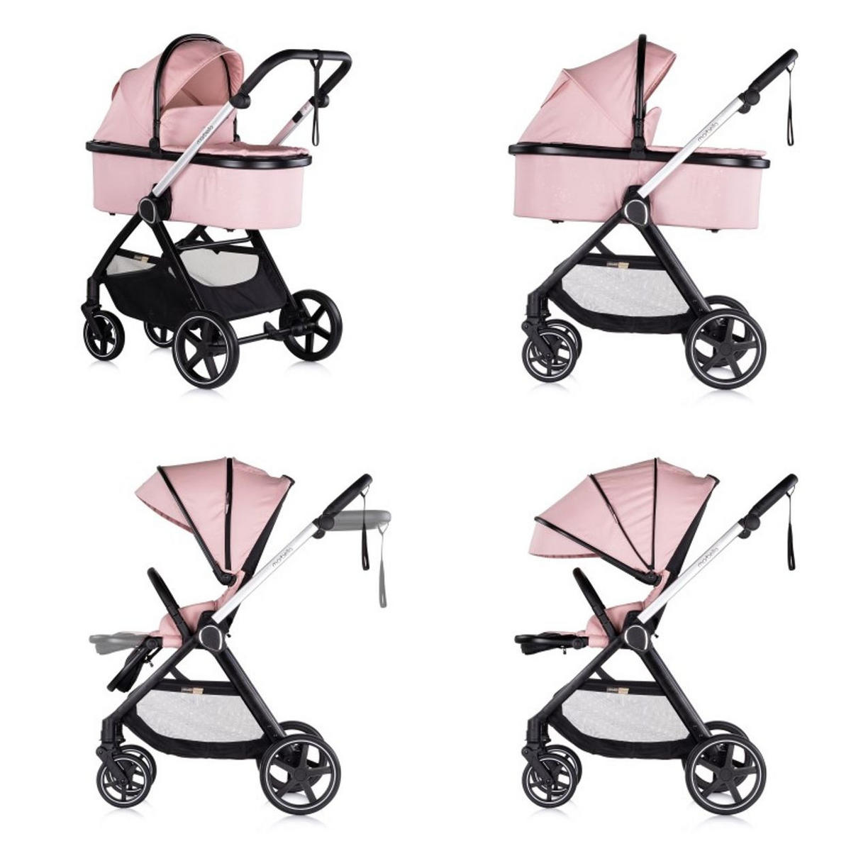 KOMBIKINDERWAGEN Marbella 3 in 1 rosa Fußabdeckung Einlage i-Size Babyschale - Rosa, Metall (90/63/108cm) - Chipolino