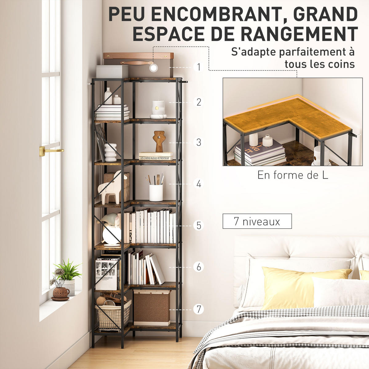 REGAL DE-15529 7-stufig, L-Form, 60/60/198 cm Rustikalbraun - Braun, Holzwerkstoff (60/198/60cm) - ComfortXL