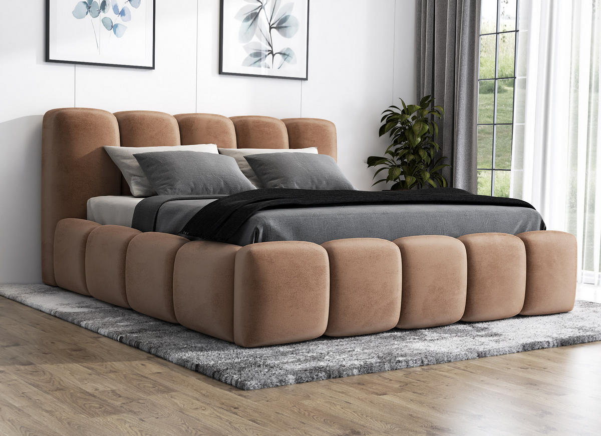 POLSTERBETT SONIC mit Matratze H2 90x200 Braun - Braun, Textil (90/200cm) - A&J MöbelLand
